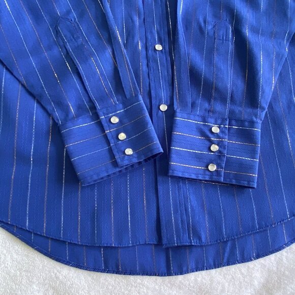 Vintage Ely Cattleman Western Pearl Snap Shirt Mens Size 16 Metallic Stripes - Picture 4 of 6